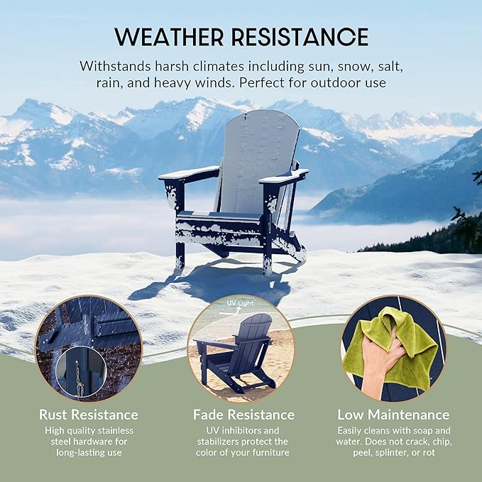 WestinTrends Malibu Malibu Outdoor Folding Poly Adirondack Chair (Set of 8), Navy Blue