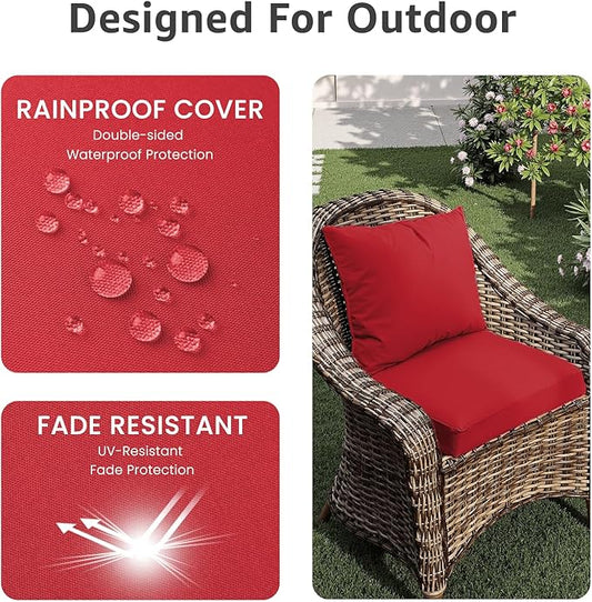 PatioGlow Outdoor Chair Cushions 22 x 22 x 3 Inch, Waterproof & Fade Resistant Patio Seat Cushion for Furniture with Handle and Ties, Thick Seating Pads for Outside Sofa Couch Set of 2, Red