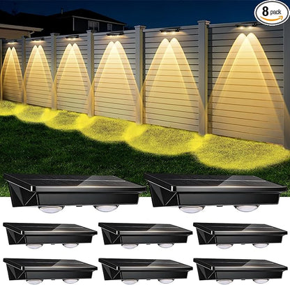 Solar Fence Lights Outdoor,8 Pack Waterproof LED Solar Powered Deck Light with Ultra Bright LED Lens,3000K/4000K/6000K Selectable,12+ Hours Steady Glow for Step,Railing,Backyard,Wall