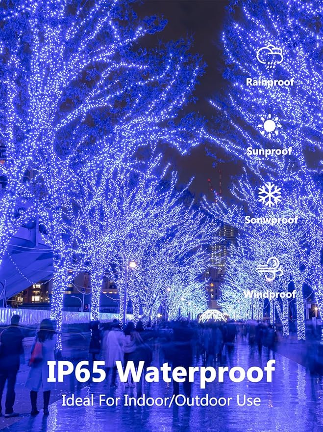 4 Pack Solar Christmas Lights Outdoor Waterproof, 132FT 400LED Solar String Lights Green Wire Fairy Lights, Solar Twinkle Lights with 8 Lighting Modes for Xmas Garden Decorations (Blue)