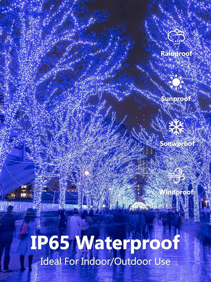 4 Pack Solar Christmas Lights Outdoor Waterproof, 132FT 400LED Solar String Lights Green Wire Fairy Lights, Solar Twinkle Lights with 8 Lighting Modes for Xmas Garden Decorations (Blue)