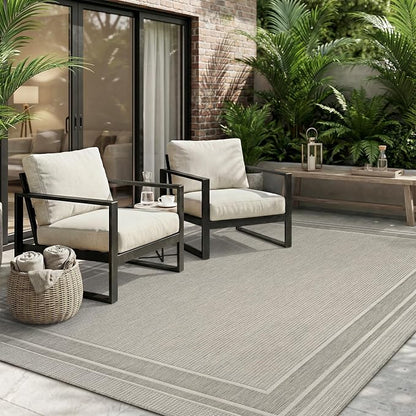 MontVoo-Outdoor Rug-Patio Rug 4x6 ft Polypropylene Indoor Outdoor Rugs Outdoor Carpet for Patio Deck Balcony Porch, Textured Weave, Durable for High Traffic, Fade-Resistant, Modern Silver Grey