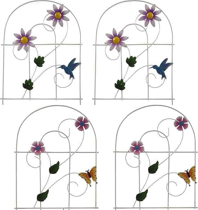 Gift Boutique Decorative Painted Metal Garden Fence 4 Pack Flower Design Border Edge Gate for Yard Patio Lawn Landscape and Outdoor Decor
