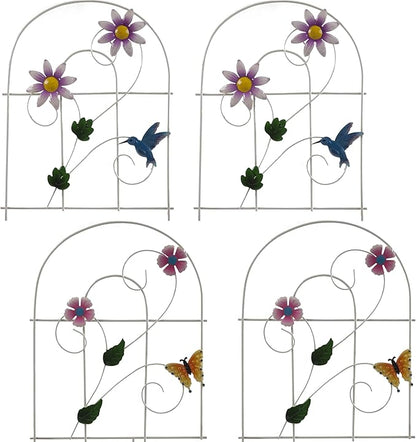 Gift Boutique Decorative Painted Metal Garden Fence 4 Pack Flower Design Border Edge Gate for Yard Patio Lawn Landscape and Outdoor Decor