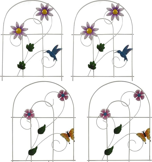 Gift Boutique Decorative Painted Metal Garden Fence 4 Pack Flower Design Border Edge Gate for Yard Patio Lawn Landscape and Outdoor Decor