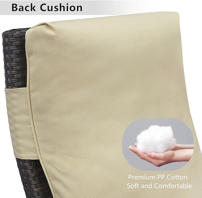 ATR ART TO REAL Outdoor Recliner Replacement Cushion, High Back Chair Cushions Patio Wicker Reclinning Chairs Seat Pad, Removable Cover, Waterproof, UV Resistant (Style B, Khaki)