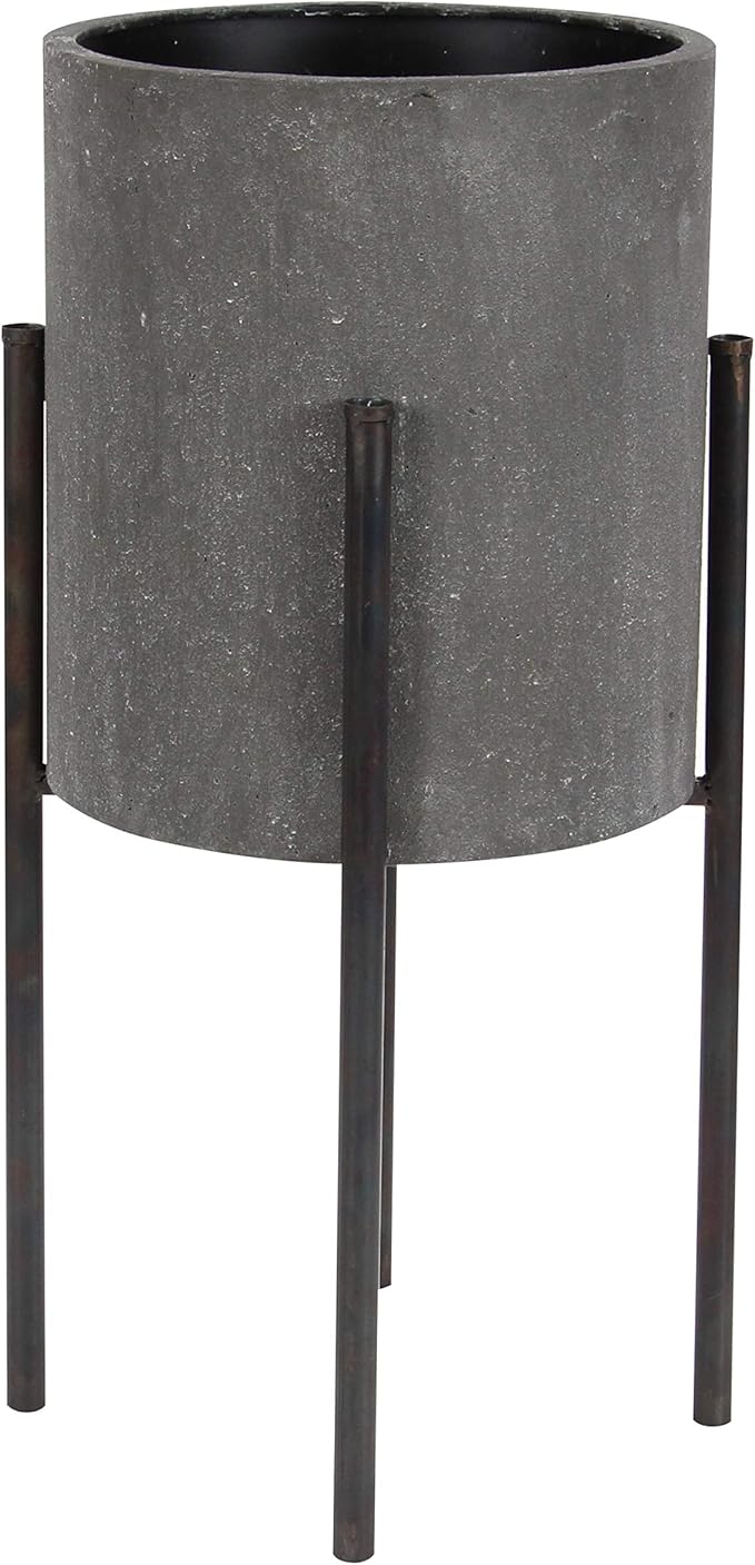 Deco 79 Metal Indoor Outdoor Planter Textured Exterior Large Planter Pot with Removable Stand, Set of 2 Planters 19", 23"H, Gray