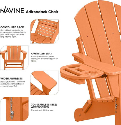 Adirondack Chair Set of 4, HDPE Folding Adirondack Chair with Multifunctional Cup Holder, Weather Resistant Fire Pit Chair for porches, patios, poolsides, Decks.