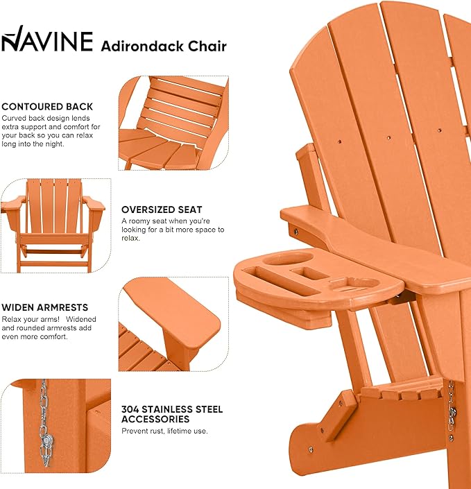 Adirondack Chair Set of 6, HDPE Folding Adirondack Chair with Multifunctional Cup Holder, Weather Resistant Fire Pit Chair for porches, patios, poolsides, Decks.