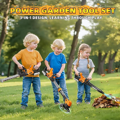 Kids Tool Set, 3 in 1 Kids Power Garden Tools with Sounds & Lights, Toy Weed Wacker, Toy Leaf Blower and Hedge Trimmer, Outdoor Toys, Toy Tools, Christmas Birthday Gifts for Boys 3 4 5 6 7 8 Year Old