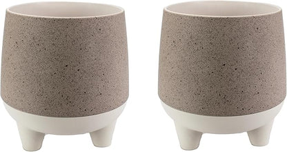 The HC Companies Orion Self Watering Planter - Lightweight Indoor Plastic Plant Pot for Herbs and Flowers (10" Greige, Pack of 2)