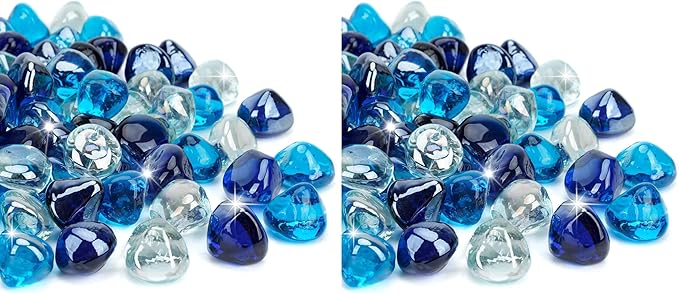 Mr. Fireglass 10 Pounds Blended Fire Glass Diamonds for Fireplace Fire Pit & Lanscaping - 1 inch High Luster Fire Rocks with Mixed Colors (Cobalt Blue++Crystal Ice+Caribbean Blue) (Pack of 2)