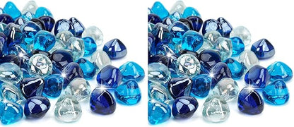 Mr. Fireglass 10 Pounds Blended Fire Glass Diamonds for Fireplace Fire Pit & Lanscaping - 1 inch High Luster Fire Rocks with Mixed Colors (Cobalt Blue++Crystal Ice+Caribbean Blue) (Pack of 2)