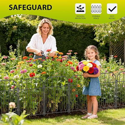 VANCASTLE Decorative Garden Fence, Toatal 10FT(L) x 21IN(H) Outdoor Metal No Dig Fence Animal Barrier, Rustproof No-Tool Assembly Landscape Edging for Yard, Lawn, Patio, Flower Bed-10 Panels Design I