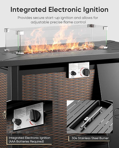 HUMMUH 7-Piece Outdoor Patio Furniture with Fire Pit Set,Wicker Patio Sofa Set Outdoor Rocking Chairs with Ottomans for Backyard,Poolside,Deck