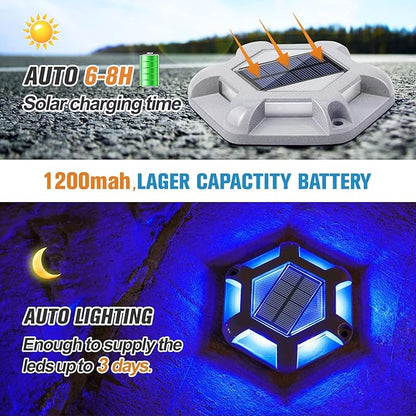 VOLISUN Solar Dock Lights Driveway Deck Lights, 12-Pack Waterproof Outdoor LED Aluminum Dock Lighting Warning Step for Driveway Sidewalk Garden Pathway Yard(Blue+White,2 Colors in 1)