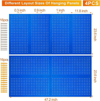 Metal Pegboard Panels,Wall Panels, Heavy Duty Peg Boards for Garage and Garden Tool Storage, Includes Drywall Anchors and Screws Kits, Blue