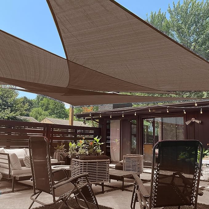 LOVE STORY 20' x 20' x 20' Triangle Brown Sun Shade Sail Canopy UV Block for Outdoor Patio Garden Backyard