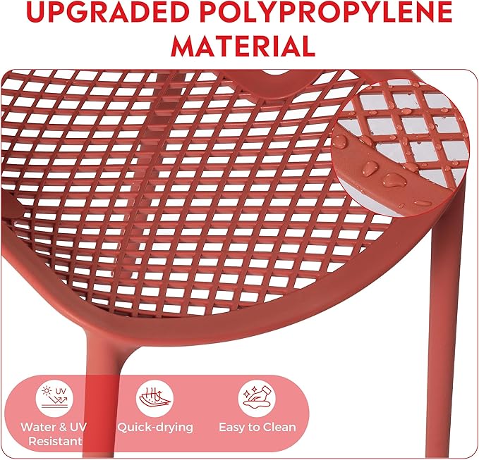 Costaelm Dining Room Chairs Set of 4, HDPE Patio Square Coffee Table and Stackable Chairs, Outdoor Deck Furnitures All Weather for Backyard Poolside, Red