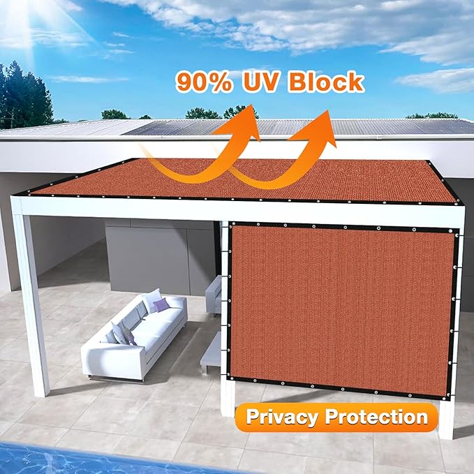 Artpuch 90% Sun Shade Cloth, 4 x 15 FT Pergola Shade Cover Canopy with Grommets, Sun Screen Fabric Tarp for Patio, Outdoor, Garden, Backyard, Rust Red