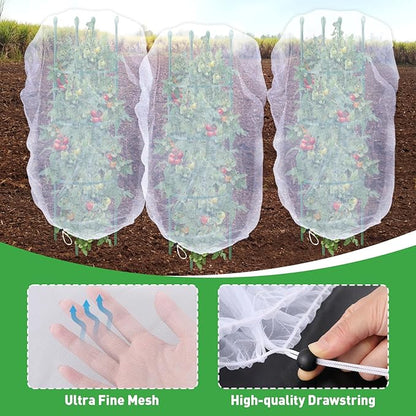 6 Pack Insect Bird Netting Cover - 4x5FT Garden Netting Blueberry Bushes Plant Covers with Drawstring, Fine Mesh Fruit Tree Net for Protecting Lemon Orange Large Plants from Barrier Squirrel Deer