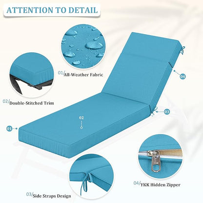 Chaise Lounge Cushions Outdoor, 72" L X 21" W X 4" D Lounge Chair Cushions for Outdoor Furniture, High-Density Foam Outdoor Chaise Cushion-Waterproof Fade-Resistant ThickPatio lounge chair cushion