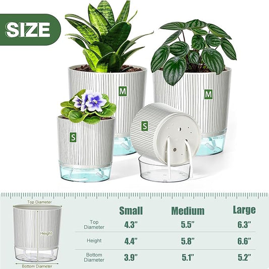 4 Pack Self Watering Pots Set, 4+5.5 Inch Self Watering Pots for Indoor Plants, Planter Pot with Wick Rope and Reservoir for African Violet, Spider Plant, Orchid
