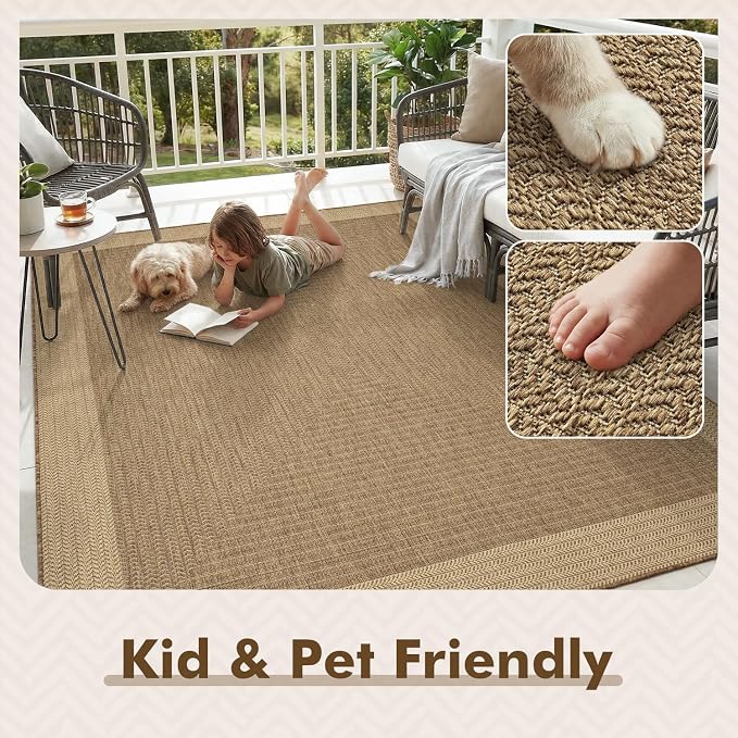 MontVoo-Outdoor Rug-Patio Rug 4x6 ft Polypropylene Indoor Outdoor Rugs Outdoor Carpet for Patio Deck Balcony Porch, Textured Weave, Durable for High Traffic, Fade-Resistant, Modern Neutral Brown