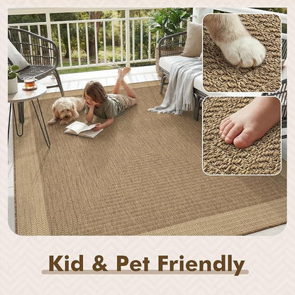MontVoo-Outdoor Rug-Patio Rug 4x6 ft Polypropylene Indoor Outdoor Rugs Outdoor Carpet for Patio Deck Balcony Porch, Textured Weave, Durable for High Traffic, Fade-Resistant, Modern Neutral Brown