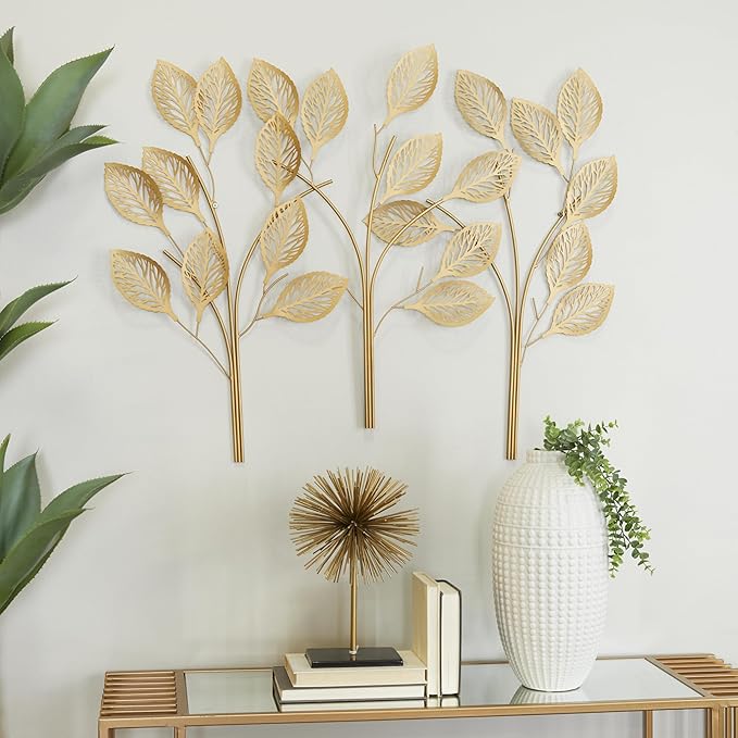 Deco 79 Metal Leaf Home Wall Decor Wall Sculpture, Wall Art 36" x 1" x 29", Gold