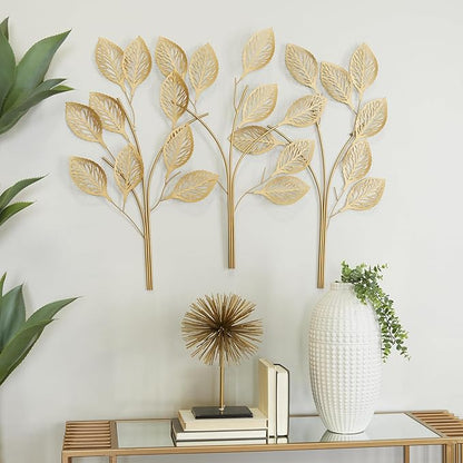 Deco 79 Metal Leaf Home Wall Decor Wall Sculpture, Wall Art 36" x 1" x 29", Gold