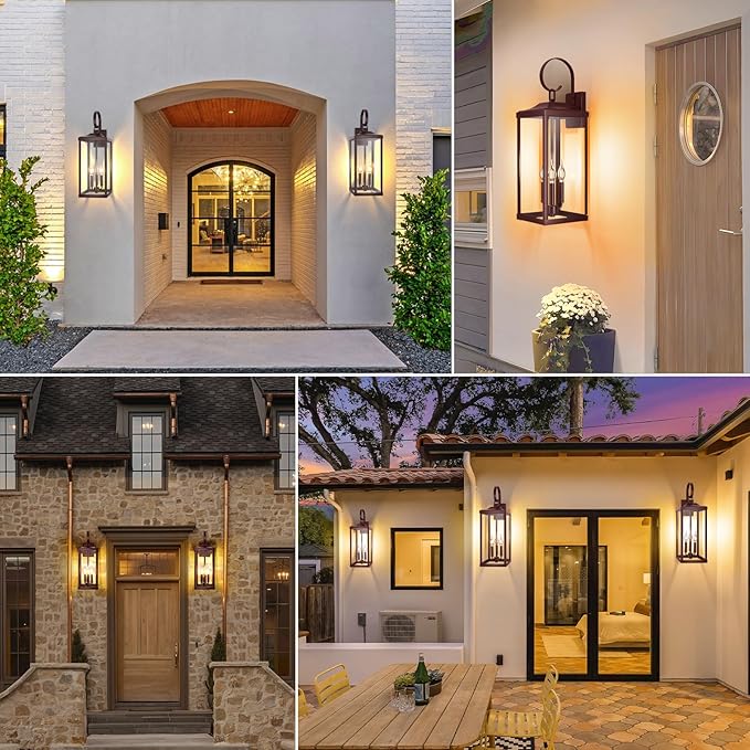 2 Packs 24" Extra Large 3-Light Outside Wall Light Fixture, Oil Rubbed Bronze Outdoor Porch Lantern Wall Mounted, Waterproof Modern Brown Outside Wall Sconce Coach Lamp for House, E12