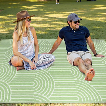 Anidaroel Rainbow Patio Rugs Outdoor 8’X10’ Waterproof, Reversible Camping Rug for Outside RV, Portable Plastic Straw Outdoor Area Rug for Backyard, Garden, Pool Deck (Green, 8‘X10')
