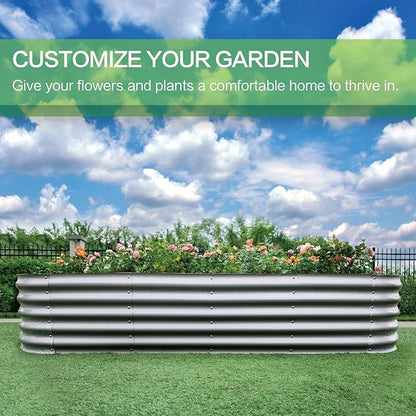Gardmax Galvanized Raised Garden Bed, Lightweight Planter Boxes Outdoor with Easy Assembly, Large Garden Bed for Vegetables, Fruits, Flower Silver 8x2x1.5 FT