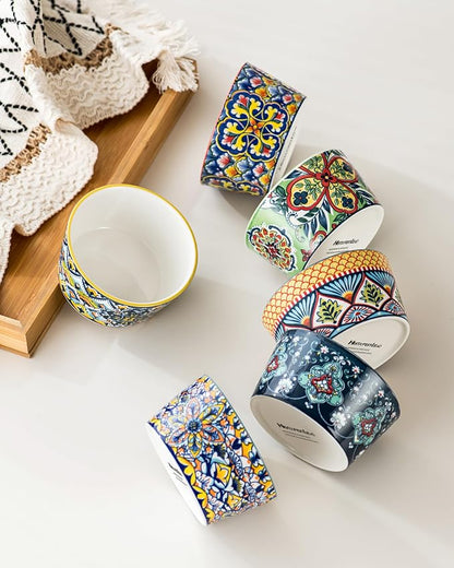 6 oz Ceramic Ramekins Set of 6, Boho Baking Cups & Dessert Dishes | Oven Safe, Ideal for Crème Brûlée, Soufflés, Custards, Puddings, Lava Cakes & Everyday Baking
