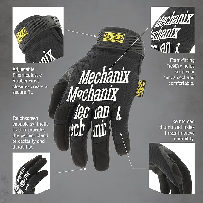 Mechanix Wear Original Work Gloves - Multi-Purpose Outdoor Work Gloves - Secure Fit - Durable & Machine Washable - Breathable & Comfortable - XX-Small - Black