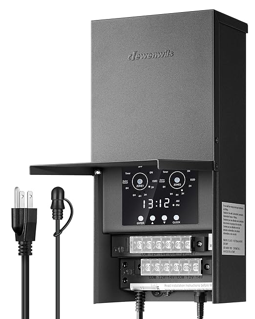 DEWENWILS 600W Low Voltage Landscape Transformer, 120VAC to 12/14VAC Outdoor Landscape Transformer, Photocell Sensor & Timer, 6 Zone, Landscape Lighting Transformer for Outdoor Garden