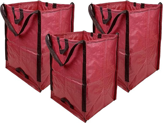 DURASACK Heavy Duty Home and Yard Waste Bag 48-Gallon Woven Polypropylene, Reusable Lawn and Leaf Garden Bag with Reinforced Carry Handles, Pop-Up Self-Standing Garbage Can, Red (Pack of 2)