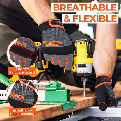 HANDLANDY Work Gloves Mens & Women, Utility Safety Mechanic Working Gloves Touch Screen, Flexible Breathable Yard Work Gloves (2X-Large (Pack of 1), Orange)