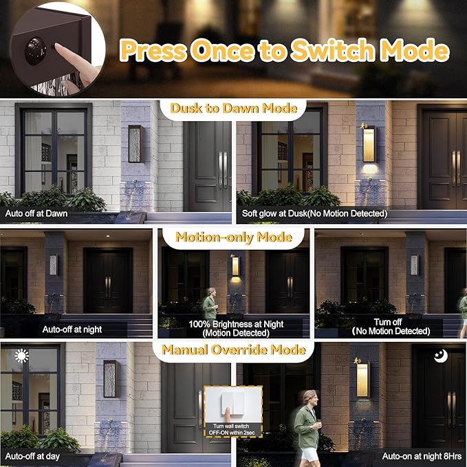 Motion Sensor LED Outdoor Wall Light Fixtures 2 Pack, 15in Exterior Bronze Waterproof Outdoor Lighting, Large Modern Water Ripple Porch Sconces Wall Mounted Outside Lantern for Garage Front Door