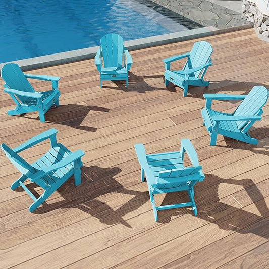 SERWALL Folding Adirondack Chair Weather Resistant Patio Chair Outdoor Chairs Set of 6 Painted Adirondack Chairs - Light Blue
