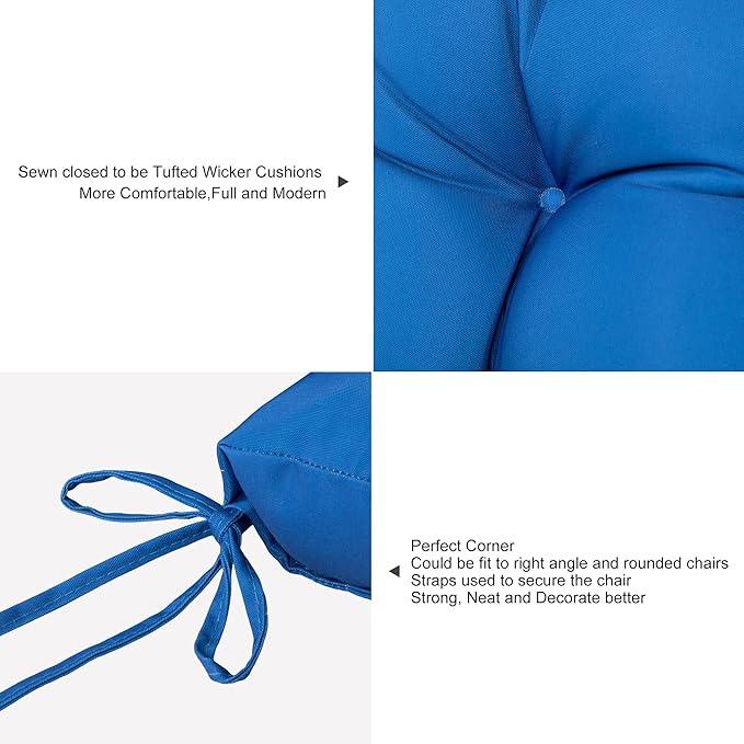 ARTPLAN Outdoor Chair Cushions,Set of 4, Patio Seat Cushions 19"x19"x4" with Ties, Tufed Chair Pads for Outdoor Dinning Chair,Navy Blue