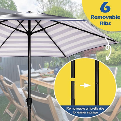 Sunnyglade 9FT Outdoor Patio Umbrella, Market & Table Umbrella with 6 Sturdy Ribs and Crank System, Fade-resistant & Waterproof for Garden Backyard Poolside Deck