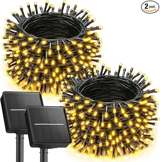 Brightown 2 Pack Solar Christmas Lights, 92Ft 240 LED Solar String Lights Outdoor Waterproof with 8 Modes, Solar Light Outdoor for Patio Yard Tree Garden Party Decorations, Warm White