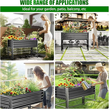 Doniks Raised Garden Bed with Legs, 48×24×32in Large Metal Elevated Raised Planter Box,600lb Capacity with Drainage Holes for Vegetables Lawn Green Flowers, Fruits, Terrace