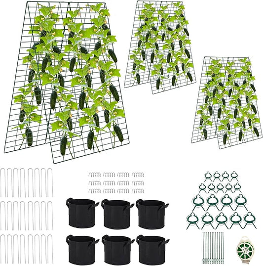 Foldable Cucumber Trellis - 3 Pack, 48" L x 34" W A-Frame Trellis, Climbing Plants Support Raised Bed Trellis, with Twist Ties & Plant Bags for Outdoor Yards Gardens