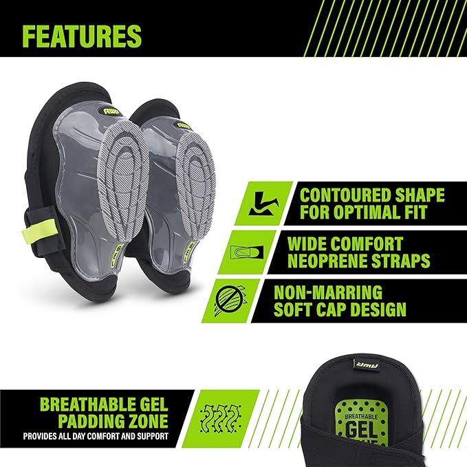 AWP Gel Stabilizer Non-Skid Knee Pads with Dual Layer Padding and Shock Stabilizer Caps for Flooring, Roofing, Decking for All-Day Support & Stability, Men and Women, One Size | L-22380-4