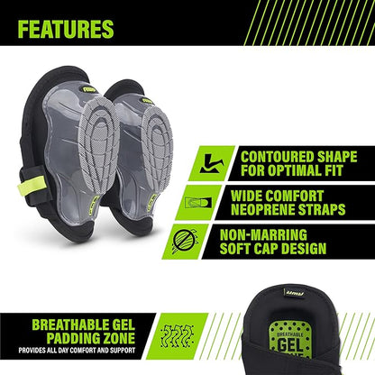 AWP Gel Stabilizer Non-Skid Knee Pads with Dual Layer Padding and Shock Stabilizer Caps for Flooring, Roofing, Decking for All-Day Support & Stability, Men and Women, One Size | L-22380-4