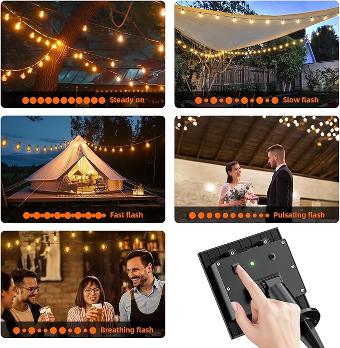 Kawaya Solar Powered String Lights for Outside, Outdoor IP65 Waterproof LED Patio Light with USB-Charging, Shatterproof Edison Hanging Lights for Bistro Yard Cafe Porch Camping (Solar-Powered 50FT)