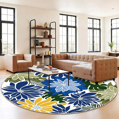 ZonLi Colorful Outdoor Rug 6x6Ft Waterproof Multicolored Indoor Area Rug Washable Outdoor Patio Rugs Tropical Floral Non Slip Outdoor Carpet for Living Room, Pool,Backyard,Deck,Camping